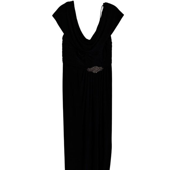 Alex Evenings SZ 8 Sleeveless Maxi Dress With Embellished Waist Draped Neck Navy - Picture 4 of 14